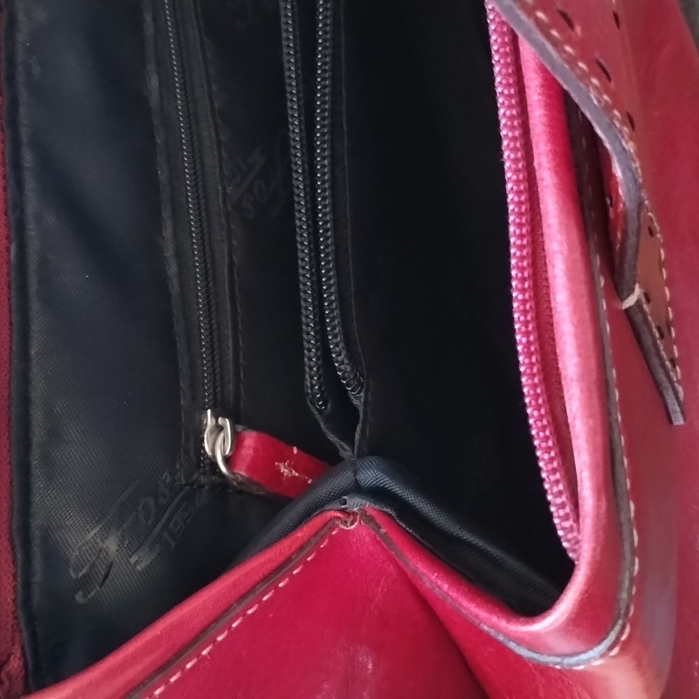 Fossil Red Leather Sedona Saddle Bag Satchel Two Handle Purse - Picture 5 of 13